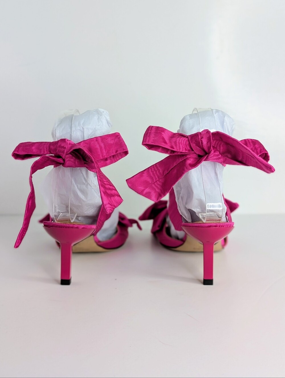 Ganni Bow Ankle Tie Heels 38 Hot Pink Open Toe Strappy Kitten Heel Party 7.5-8 - Picture 3 of 16